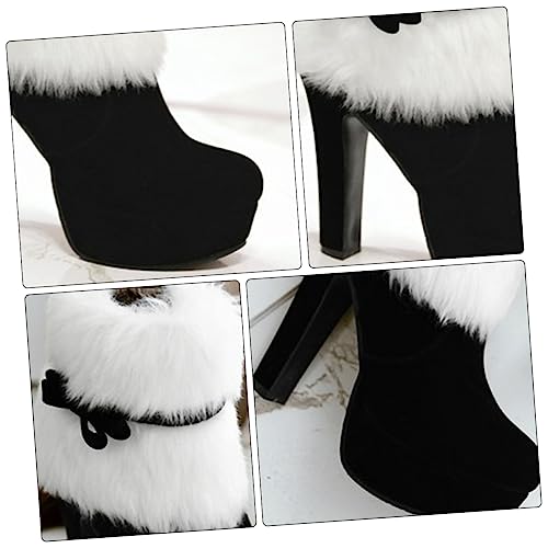 OATIPHO Weihnachtliche Damen Stiefeletten Winter Kurzstiefel mit Hohem Absatz Bowknot Zipper Knöchelboots Kuschelig Warm Elegant Schwarz von OATIPHO