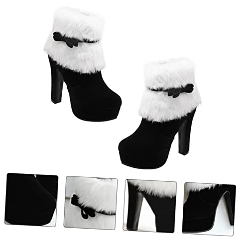 OATIPHO Weihnachtliche Damen Stiefeletten mit Dicker Absatz Plüschfutter Schleifenverzierung Seitlichem Reißverschluss Warme Winter Kurzstiefel für Kalte Tage Knöchelboots in Schwarz von OATIPHO