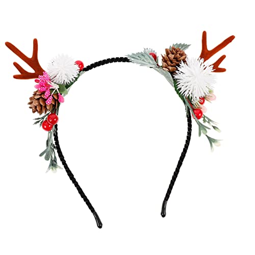 OATIPHO Weihnachtliches Rentiergeweih Stirnband mit Beeren und Zapfen Handgefertigtes Leichtes Haarschmuck für Mädchen und Erwachsene Festliche Kopfbedeckung für Weihnachtsfeiern und von OATIPHO