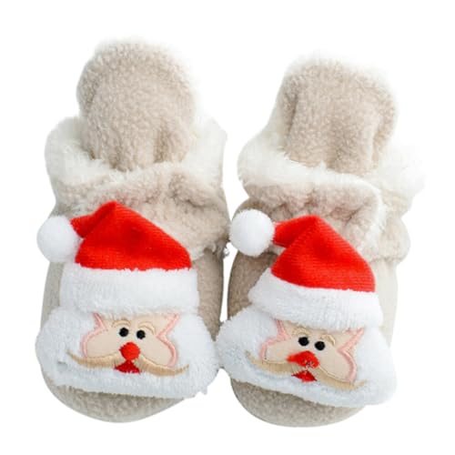 OATIPHO Weihnachts Babyschuhe Warm Gefütterte Krabbelschuhe Rutschfest Weiche Lauflernschuhe für Kleinkinder Khaki Santa Claus Design von OATIPHO