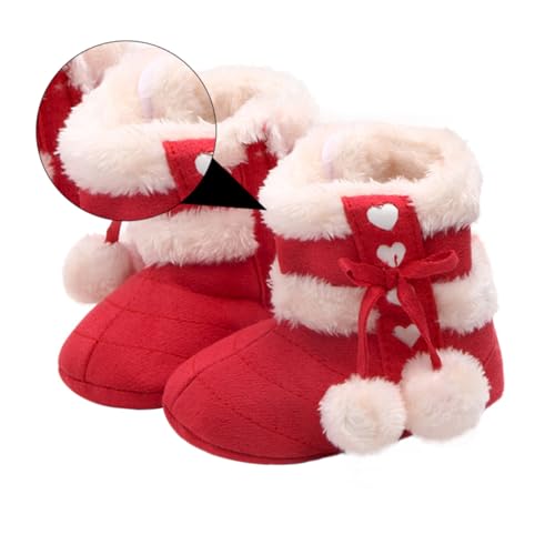 OATIPHO Winter Schuhe Prewalker mit Schleife Rutschfest Warm für Kleinkinder Weihnachtsstiefel Kuschelig Rot Lauflernschuhe von OATIPHO