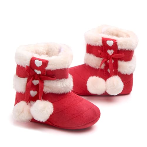 OATIPHO Winter Schuhe Warm Gefüttert Weiche Prewalker Mit Schleife Rutschfest Für Kleinkinder Rot von OATIPHO