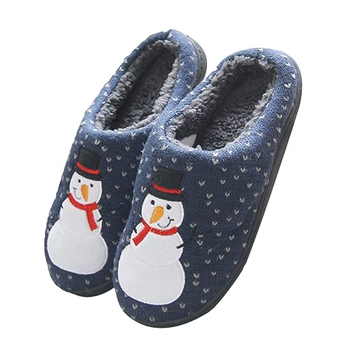 OATIPHO Winterliche Warmhausschuhe mit Dicker Fütterung Rutschfeste Indoor Pantoffeln für Damen und Herren Kuschelige Atmungsaktive Hautfreundliche Baumwoll Slipper in Blau von OATIPHO
