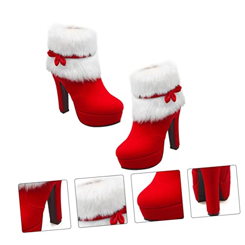 OATIPHO Winterstiefeletten Damen Kurzschaft mit Absatz und Warm Gefüttert Rutschfeste Gummisohle Schleifenverzierung für Weihnachten und Kalte Tage Rot von OATIPHO