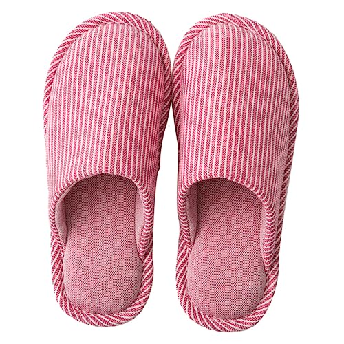OATIPHO Hausschuhe Aus Baumwollleinen Rutschfeste Pantoffel Mit Gestreiftem Muster Bequeme Hausschuhe Für Damen Und Herren Geeignet Für Jahreszeiten von OATIPHO