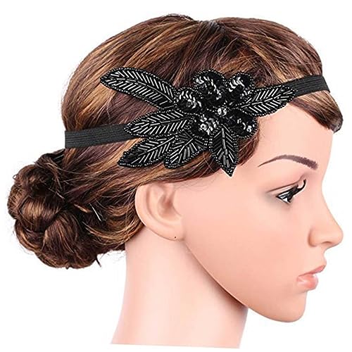 OATIPHO Creative Pailletten Stirnband für Damen und Mädchen Schwarzes Glitzer Haarband Party Haarschmuck Bequemes und Leichtes Kopfaccessoire von OATIPHO