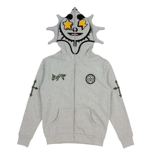 OATSBAS Fun Multi Angle Full Zip Up Hoodie for Men Women y2k Over Face Graphic Hoodies Retro Lazy Style Hoodie, GRAU, M von OATSBAS