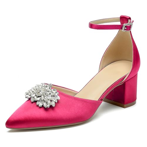 OAUSZC Blockabsatz Brautschuhe Damen Spitze Zehen Satin Riemchenpumps Abend Hochzeitsschuhe Mit Strass,Fuchsia,42 EU OAUSZC Blockabsatz Brautschuhe Damen Spitze Zehen Satin Riemchenpumps Abend Hochzeitsschuhe Mit Strass,Fuchsia,42 EU von OAUSZC