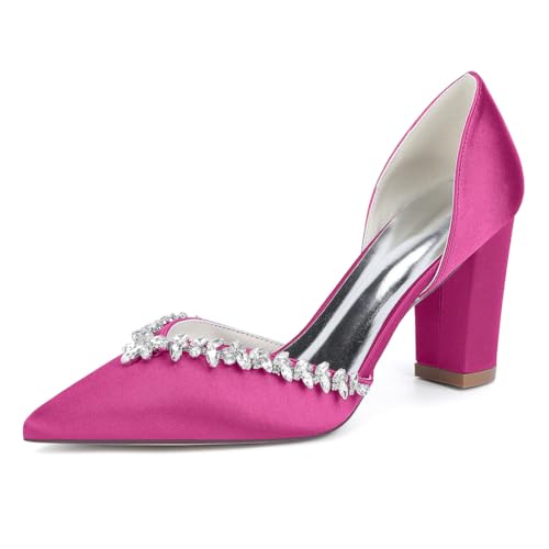 OAUSZC Blockabsatz Brautschuhe Pumps Damen Satin Strass Spitze Zehen Hochzeitsschuhe Partyschuhe 22014-17YK,Fuchsia,40 EU OAUSZC Blockabsatz Brautschuhe Pumps Damen Satin Strass Spitze Zehen Hochzeitsschuhe Partyschuhe 22014-17YK,Fuchsia,40 EU von OAUSZC