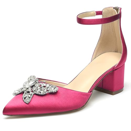 OAUSZC Blockabsatz Hochzeitsschuhe Damen Spitze Zehen Satin Strass Knöchelriemen Brautschuhe Abendschuhe,Fuchsia,37 EU OAUSZC Blockabsatz Hochzeitsschuhe Damen Spitze Zehen Satin Strass Knöchelriemen Brautschuhe Abendschuhe,Fuchsia,37 EU von OAUSZC