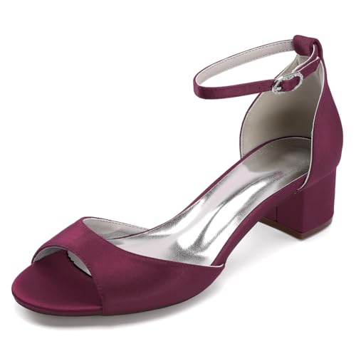 OAUSZC Blockabsatz Riemen Sandalen Hochzeits Damen Satin Peep Toe Brautschuhe 13091-9,Burgundy,39 EU von OAUSZC