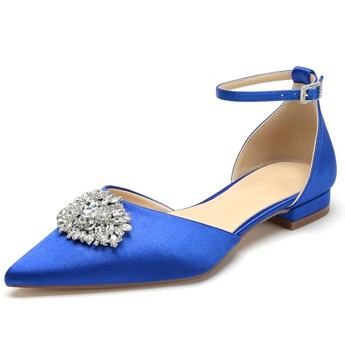 OAUSZC Damen Ballerinas Flache Brautschuhe Knöchelriemen Satin Strass Spitze Zehen Abend Hochzeitsschuhe,Blau,39 EU OAUSZC Damen Ballerinas Flache Brautschuhe Knöchelriemen Satin Strass Spitze Zehen Abend Hochzeitsschuhe,Blau,39 EU von OAUSZC