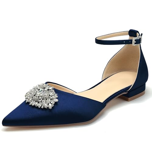 OAUSZC Damen Ballerinas Flache Brautschuhe Knöchelriemen Satin Strass Spitze Zehen Abend Hochzeitsschuhe,Marine,37 EU OAUSZC Damen Ballerinas Flache Brautschuhe Knöchelriemen Satin Strass Spitze Zehen Abend Hochzeitsschuhe,Marine,37 EU von OAUSZC