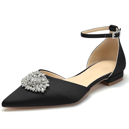 OAUSZC Damen Ballerinas Flache Brautschuhe Knöchelriemen Satin Strass Spitze Zehen Abend Hochzeitsschuhe,Schwarz,39 EU OAUSZC Damen Ballerinas Flache Brautschuhe Knöchelriemen Satin Strass Spitze Zehen Abend Hochzeitsschuhe,Schwarz,39 EU von OAUSZC