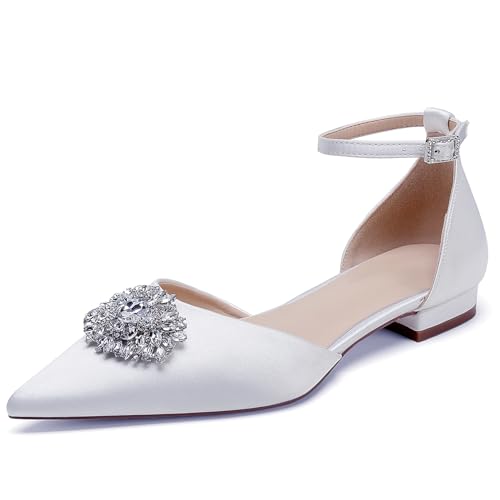OAUSZC Damen Ballerinas Flache Brautschuhe Knöchelriemen Satin Strass Spitze Zehen Abend Hochzeitsschuhe,Weiß,38 EU OAUSZC Damen Ballerinas Flache Brautschuhe Knöchelriemen Satin Strass Spitze Zehen Abend Hochzeitsschuhe,Weiß,38 EU von OAUSZC