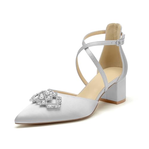 OAUSZC Damen Blockabsatz Brautschuhe Kreuzriemen Pumps Satin Strass Spitze Zehen Brautjungfernschuhe Hochzeitsschuhe,Silber,36 EU OAUSZC Damen Blockabsatz Brautschuhe Kreuzriemen Pumps Satin Strass Spitze Zehen Brautjungfernschuhe Hochzeitsschuhe,Silber,36 EU von OAUSZC