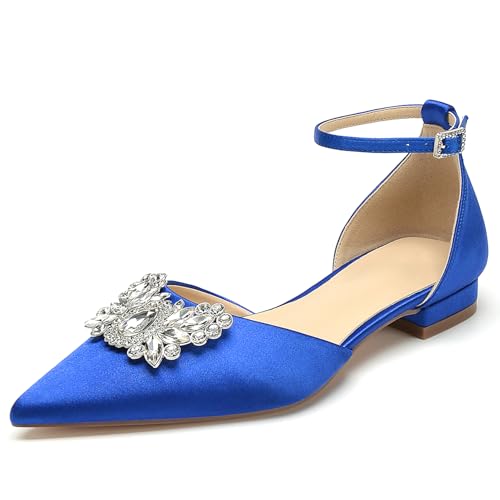 OAUSZC Damen Flache Brautschuhe Knöchelriemen Strass Satin Ballerinas Geschlossene Zehen Hochzeitskleid Abendschuhe,Blau,42 EU OAUSZC Damen Flache Brautschuhe Knöchelriemen Strass Satin Ballerinas Geschlossene Zehen Hochzeitskleid Abendschuhe,Blau,42 EU von OAUSZC