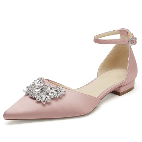 OAUSZC Damen Flache Brautschuhe Knöchelriemen Strass Satin Ballerinas Geschlossene Zehen Hochzeitskleid Abendschuhe,Blush,41 EU OAUSZC Damen Flache Brautschuhe Knöchelriemen Strass Satin Ballerinas Geschlossene Zehen Hochzeitskleid Abendschuhe,Blush,41 EU von OAUSZC