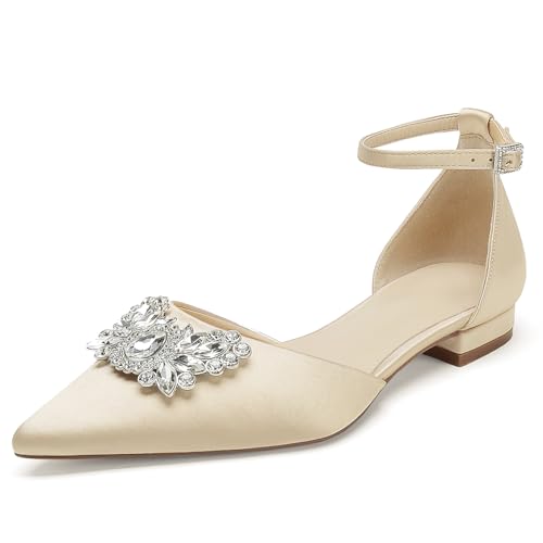 OAUSZC Damen Flache Brautschuhe Knöchelriemen Strass Satin Ballerinas Geschlossene Zehen Hochzeitskleid Abendschuhe,Champagne,39 EU OAUSZC Damen Flache Brautschuhe Knöchelriemen Strass Satin Ballerinas Geschlossene Zehen Hochzeitskleid Abendschuhe,Champagne,39 EU von OAUSZC