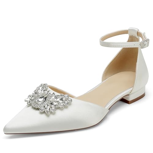 OAUSZC Damen Flache Brautschuhe Knöchelriemen Strass Satin Ballerinas Geschlossene Zehen Hochzeitskleid Abendschuhe,Elfenbein,42 EU OAUSZC Damen Flache Brautschuhe Knöchelriemen Strass Satin Ballerinas Geschlossene Zehen Hochzeitskleid Abendschuhe,Elfenbein,42 EU von OAUSZC