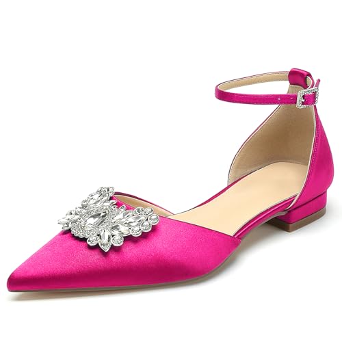 OAUSZC Damen Flache Brautschuhe Knöchelriemen Strass Satin Ballerinas Geschlossene Zehen Hochzeitskleid Abendschuhe,Fuchsia,41 EU OAUSZC Damen Flache Brautschuhe Knöchelriemen Strass Satin Ballerinas Geschlossene Zehen Hochzeitskleid Abendschuhe,Fuchsia,41 EU von OAUSZC