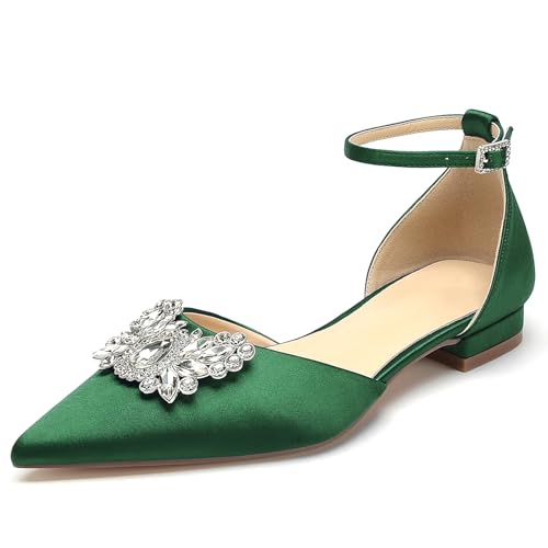 OAUSZC Damen Flache Brautschuhe Knöchelriemen Strass Satin Ballerinas Geschlossene Zehen Hochzeitskleid Abendschuhe,Grün,40 EU OAUSZC Damen Flache Brautschuhe Knöchelriemen Strass Satin Ballerinas Geschlossene Zehen Hochzeitskleid Abendschuhe,Grün,40 EU von OAUSZC