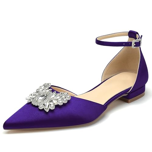 OAUSZC Damen Flache Brautschuhe Knöchelriemen Strass Satin Ballerinas Geschlossene Zehen Hochzeitskleid Abendschuhe,Lila,39 EU OAUSZC Damen Flache Brautschuhe Knöchelriemen Strass Satin Ballerinas Geschlossene Zehen Hochzeitskleid Abendschuhe,Lila,39 EU von OAUSZC
