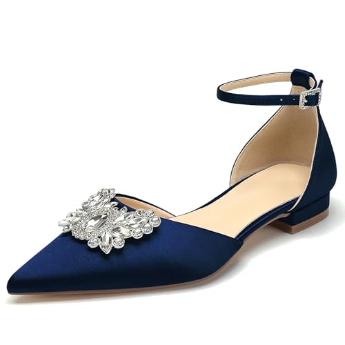 OAUSZC Damen Flache Brautschuhe Knöchelriemen Strass Satin Ballerinas Geschlossene Zehen Hochzeitskleid Abendschuhe,Marine,39 EU OAUSZC Damen Flache Brautschuhe Knöchelriemen Strass Satin Ballerinas Geschlossene Zehen Hochzeitskleid Abendschuhe,Marine,39 EU von OAUSZC