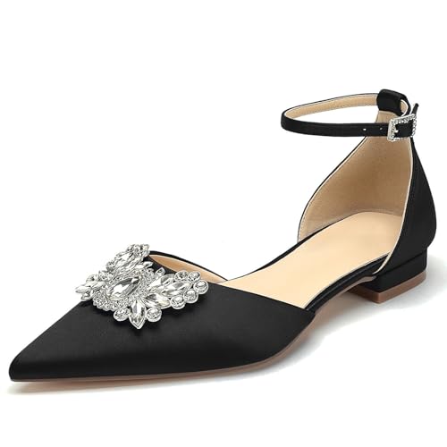 OAUSZC Damen Flache Brautschuhe Knöchelriemen Strass Satin Ballerinas Geschlossene Zehen Hochzeitskleid Abendschuhe,Schwarz,40 EU OAUSZC Damen Flache Brautschuhe Knöchelriemen Strass Satin Ballerinas Geschlossene Zehen Hochzeitskleid Abendschuhe,Schwarz,40 EU von OAUSZC