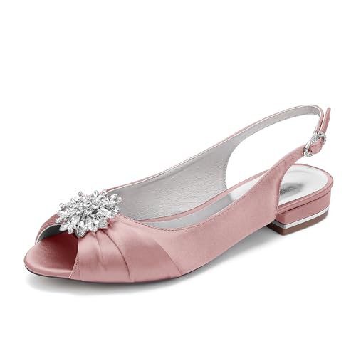 OAUSZC Damen Flache Hochzeitsschuhe Peep Toe Slingback Ballerinas Satin Strass Brautschuhe Party Sandalen 1899-16Y,Blush,39 EU OAUSZC Damen Flache Hochzeitsschuhe Peep Toe Slingback Ballerinas Satin Strass Brautschuhe Party Sandalen 1899-16Y,Blush,39 EU von OAUSZC
