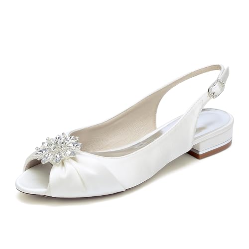 OAUSZC Damen Flache Hochzeitsschuhe Peep Toe Slingback Ballerinas Satin Strass Brautschuhe Party Sandalen 1899-16Y,Elfenbein,41 EU OAUSZC Damen Flache Hochzeitsschuhe Peep Toe Slingback Ballerinas Satin Strass Brautschuhe Party Sandalen 1899-16Y,Elfenbein,41 EU von OAUSZC
