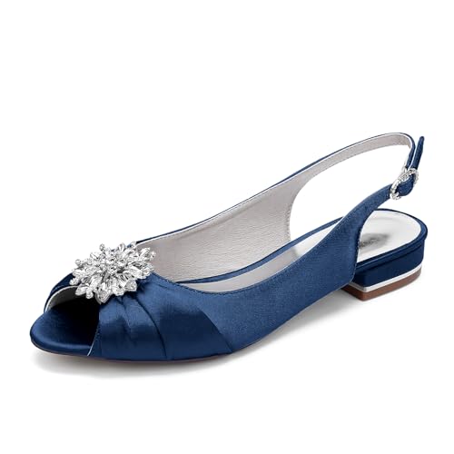 OAUSZC Damen Flache Hochzeitsschuhe Peep Toe Slingback Ballerinas Satin Strass Brautschuhe Party Sandalen 1899-16Y,Marine,41 EU OAUSZC Damen Flache Hochzeitsschuhe Peep Toe Slingback Ballerinas Satin Strass Brautschuhe Party Sandalen 1899-16Y,Marine,41 EU von OAUSZC