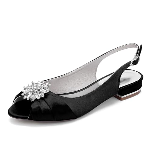 OAUSZC Damen Flache Hochzeitsschuhe Peep Toe Slingback Ballerinas Satin Strass Brautschuhe Party Sandalen 1899-16Y,Schwarz,40 EU OAUSZC Damen Flache Hochzeitsschuhe Peep Toe Slingback Ballerinas Satin Strass Brautschuhe Party Sandalen 1899-16Y,Schwarz,40 EU von OAUSZC