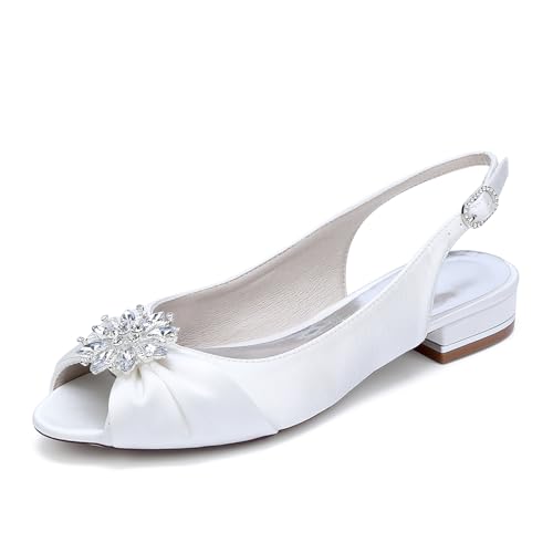 OAUSZC Damen Flache Hochzeitsschuhe Peep Toe Slingback Ballerinas Satin Strass Brautschuhe Party Sandalen 1899-16Y,Weiß,37 EU OAUSZC Damen Flache Hochzeitsschuhe Peep Toe Slingback Ballerinas Satin Strass Brautschuhe Party Sandalen 1899-16Y,Weiß,37 EU von OAUSZC