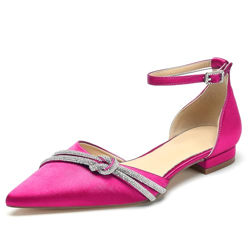 OAUSZC Damen Flache Hochzeitsschuhe Riemen Ballerinas Satin Spitze Zehen Party Brautschuhe,Fuchsia,38 EU OAUSZC Damen Flache Hochzeitsschuhe Riemen Ballerinas Satin Spitze Zehen Party Brautschuhe,Fuchsia,38 EU von OAUSZC