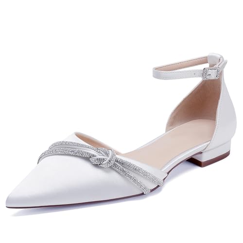 OAUSZC Damen Flache Hochzeitsschuhe Riemen Ballerinas Satin Spitze Zehen Party Brautschuhe,Weiß,40 EU OAUSZC Damen Flache Hochzeitsschuhe Riemen Ballerinas Satin Spitze Zehen Party Brautschuhe,Weiß,40 EU von OAUSZC