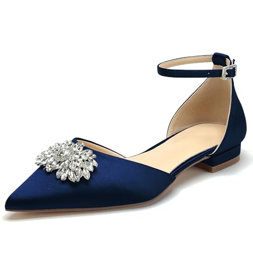 OAUSZC Damen Flache Hochzeitsschuhe Riemen Ballerinas Strass Satin Spitze Zehen Party Brautschuhe,Marine,42 EU OAUSZC Damen Flache Hochzeitsschuhe Riemen Ballerinas Strass Satin Spitze Zehen Party Brautschuhe,Marine,42 EU von OAUSZC