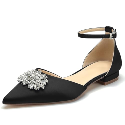 OAUSZC Damen Flache Hochzeitsschuhe Riemen Ballerinas Strass Satin Spitze Zehen Party Brautschuhe,Schwarz,40 EU OAUSZC Damen Flache Hochzeitsschuhe Riemen Ballerinas Strass Satin Spitze Zehen Party Brautschuhe,Schwarz,40 EU von OAUSZC