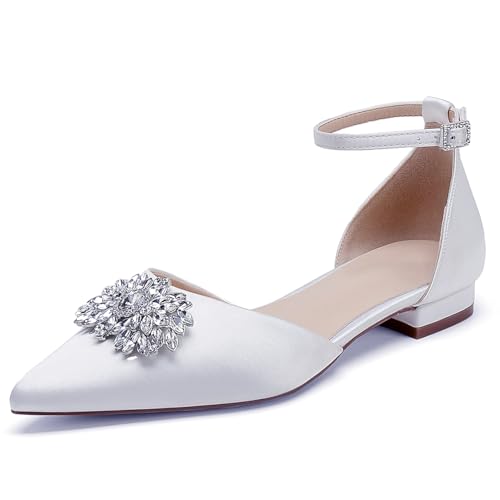 OAUSZC Damen Flache Hochzeitsschuhe Riemen Ballerinas Strass Satin Spitze Zehen Party Brautschuhe,Weiß,39 EU OAUSZC Damen Flache Hochzeitsschuhe Riemen Ballerinas Strass Satin Spitze Zehen Party Brautschuhe,Weiß,39 EU von OAUSZC