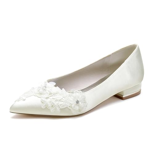 OAUSZC Damen Geschlossene Zehen Hochzeits Ballerinas Satin Spitze Blumen Flache Brautjungfern Brautschuhe 18447-1G,Elfenbein,38 EU OAUSZC Damen Geschlossene Zehen Hochzeits Ballerinas Satin Spitze Blumen Flache Brautjungfern Brautschuhe 18447-1G,Elfenbein,38 EU von OAUSZC