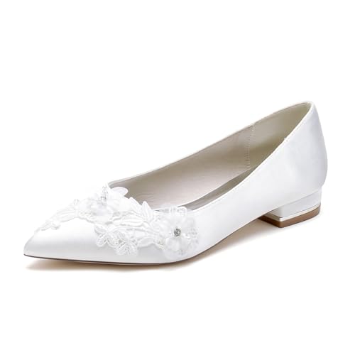 OAUSZC Damen Geschlossene Zehen Hochzeits Ballerinas Satin Spitze Blumen Flache Brautjungfern Brautschuhe 18447-1G,Weiß,38 EU OAUSZC Damen Geschlossene Zehen Hochzeits Ballerinas Satin Spitze Blumen Flache Brautjungfern Brautschuhe 18447-1G,Weiß,38 EU von OAUSZC