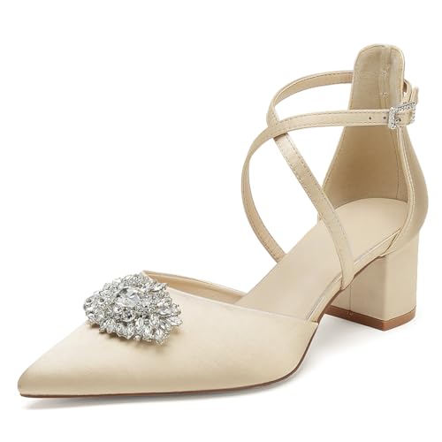 OAUSZC Damen Geschlossener Zehen Pumps Blockabsatz Satin Strass Knöchelriemen Hochzeits Brautschuhe,Champagne,41 EU OAUSZC Damen Geschlossener Zehen Pumps Blockabsatz Satin Strass Knöchelriemen Hochzeits Brautschuhe,Champagne,41 EU von OAUSZC