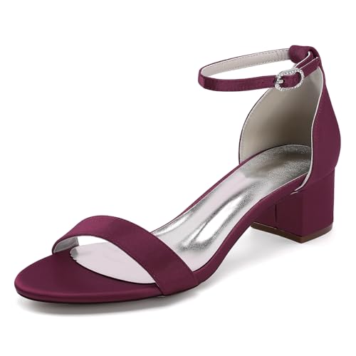 OAUSZC Damen Hochzeit Sandalen Mit Knöchelriemen Niedrigem Blockabsatz Offener Zehen Party Abend Brautschuhe 13091-1,Burgundy,43 EU von OAUSZC