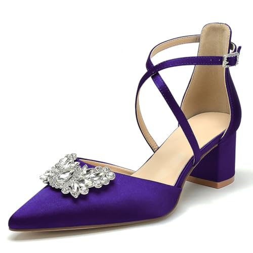 OAUSZC Damen Hochzeits Pumps Niedrigem Blockabsatz Satin Strass Kreuzriemen Spitzer Zehen Party Brautschuhe,Lila,41 EU OAUSZC Damen Hochzeits Pumps Niedrigem Blockabsatz Satin Strass Kreuzriemen Spitzer Zehen Party Brautschuhe,Lila,41 EU von OAUSZC