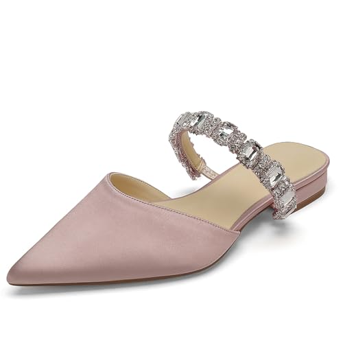 OAUSZC Damen Hochzeitsschuhe Flache Mules Spitze Zehen Riemchen Strass Satin Loafer Flache Brautjungfer Brautschuhe,Blush,39 EU OAUSZC Damen Hochzeitsschuhe Flache Mules Spitze Zehen Riemchen Strass Satin Loafer Flache Brautjungfer Brautschuhe,Blush,39 EU von OAUSZC