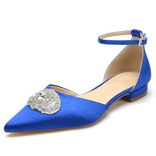 OAUSZC Damen Knöchelriemen Ballerinas Hochzeit Strass Satin Spitze Zehen Flache Brautjungfern Brautschuhe,Blau,39 EU OAUSZC Damen Knöchelriemen Ballerinas Hochzeit Strass Satin Spitze Zehen Flache Brautjungfern Brautschuhe,Blau,39 EU von OAUSZC