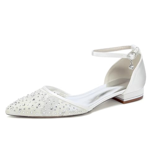 OAUSZC Damen Knöchelriemen Ballerinas Hochzeit Strass Spitze Satin Geschlossene Zehen Brautjungfer Brautschuhe 18448-19YZ,Elfenbein,38 EU OAUSZC Damen Knöchelriemen Ballerinas Hochzeit Strass Spitze Satin Geschlossene Zehen Brautjungfer Brautschuhe 18448-19YZ,Elfenbein,38 EU von OAUSZC