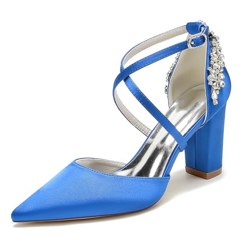 OAUSZC Damen Knöchelriemen Pumps Brautschuhe Blockabsatz Spitze Zehen Satin Strass Abend Party Hochzeitsschuhe 22014-59A,Blau,40 EU OAUSZC Damen Knöchelriemen Pumps Brautschuhe Blockabsatz Spitze Zehen Satin Strass Abend Party Hochzeitsschuhe 22014-59A,Blau,40 EU von OAUSZC