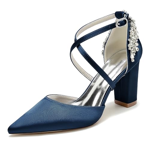 OAUSZC Damen Knöchelriemen Pumps Brautschuhe Blockabsatz Spitze Zehen Satin Strass Abend Party Hochzeitsschuhe 22014-59A,Marine,39 EU OAUSZC Damen Knöchelriemen Pumps Brautschuhe Blockabsatz Spitze Zehen Satin Strass Abend Party Hochzeitsschuhe 22014-59A,Marine,39 EU von OAUSZC