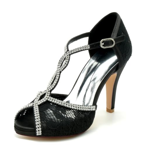 OAUSZC Damen Peep Toe Stiletto Absatz Brautschuhe Spitze Riemchen Pumps Strass Hochzeits Abendsandalen 718-99,Schwarz,40 EU OAUSZC Damen Peep Toe Stiletto Absatz Brautschuhe Spitze Riemchen Pumps Strass Hochzeits Abendsandalen 718-99,Schwarz,40 EU von OAUSZC